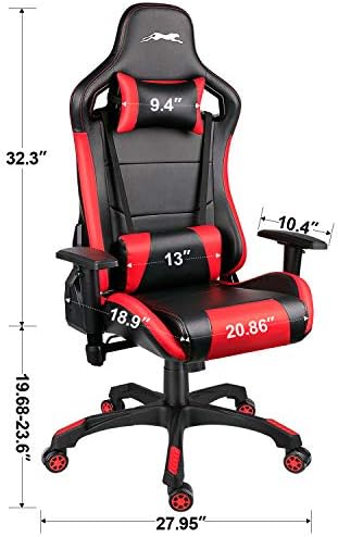 Leopard Gaming Chair, High Back PU Leather Office Chair, Adjustable Video Gaming Chairs, Swivel Racing Chair with Adjustable Armrest (Black/Red)