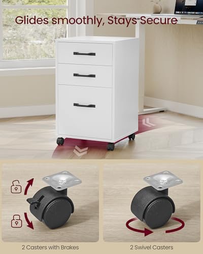 VASAGLE Mobile File Cabinet, 3 Drawers Filing Cabinet with Wheels