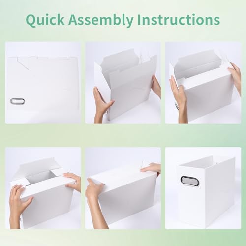 Collapsible File Organizer Box with Handle,12.20x5.11x9.84Inches, Filing Organizer for Home or Office, Small Portable File Box(2 Packs, White)