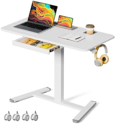 40"×24" Mobile Standing Desk with Drawer, Cup Holder & Hooks