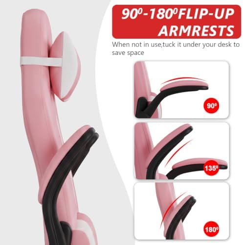 BestOffice Ergonomic Gaming Chair for Adults, Office Desk Chair, Pink