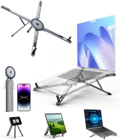 miley Laptop Stand for Desk, 8-Level Adjustable, Magnetic Phone Mount Gray