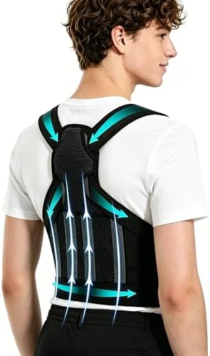 Posture Corrector for Men Women, 4 Support Rods Full Back Brace, Adjustable Breathable Shoulder Straightener, Invisible Upper Lower Back Support, Neck Shoulder Lumbar Pressure Relief for Office Daily Wear