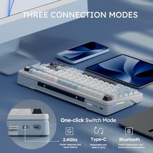 iLovBee B75 Wireless Mechanical Keyboard with Knob, Linear Switch, White