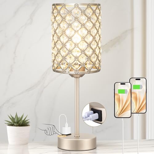 Champagne Gold Lamps for Night Stands, Crystal Table Lamp (Bulb Included)