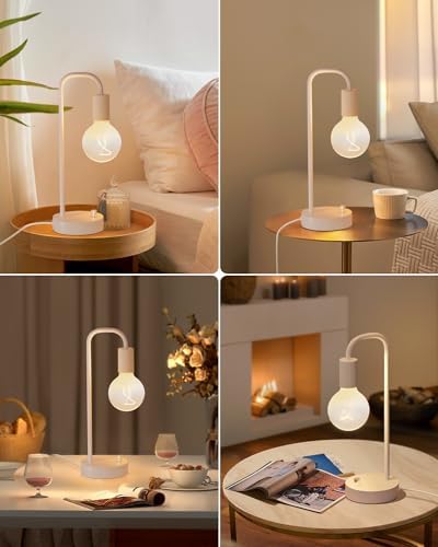 ONEWISH Industrial Small Table Lamp for Bedroom, Fully Dimmable Modern Beside Lamps with 2700K Warm Light Bulb for Kids Reading, White Nightstand Lamps for Living Room, Dorm,Home Office