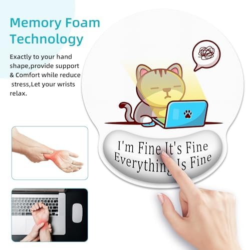 Working Cat Ergonomic Mouse Pad with Wrist Rest for Desk Work Office