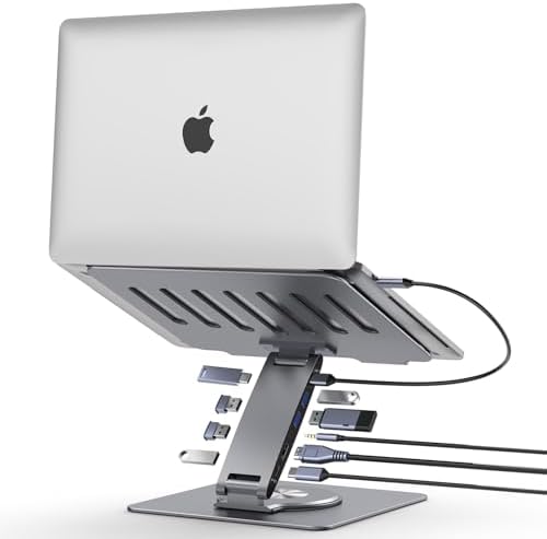 Laptop Docking Station Stand Dual Display 4K HDMI USB3.0 3.5mm Audio Jack 9-IN-1 360° Swivel Laptop Stand for Desk with USB-C Hub Multiport Adapter Universal for MacBook Pro/Air/Dell/HP/Surface/Lenovo