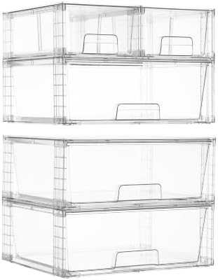 Vtopmart Clear Stackable Storage Drawers, 5 Pack Wide Storage Set