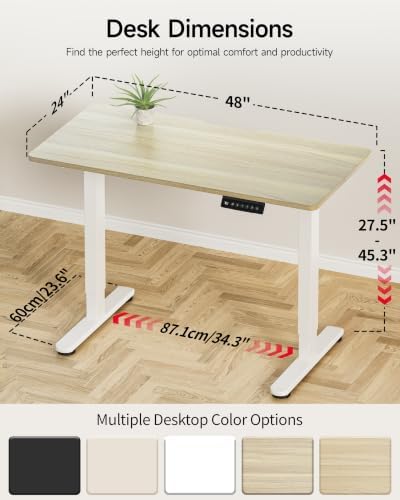 Okin Standing Desk Electric Adjustable Computer Desks, Whole Piece Stand up Desk Office Gaming Home Office Memory Desks 48x24 inches Cream Pecans