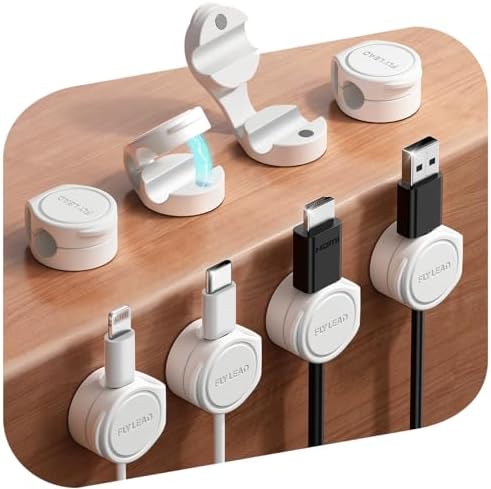 FLYLEAD 8-Pack Silicone Cord Organizer Magnetic Cable Clips, Adhesive