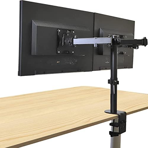 AEONS Dual Monitor Desk Mount Stand, Adjustable Dual Arm Mount fits up to 32 inch LCD Screen with VESA, Clamp and Cable Management, Black