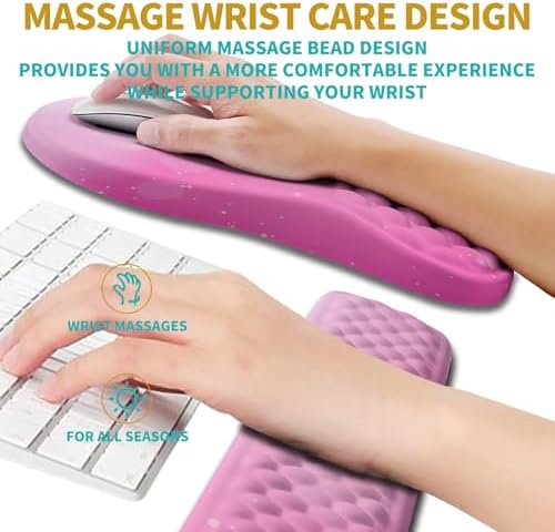 Hokafenle 2 in 1 Ergonomic Mouse Pad Wrist Support & Wrist Rest for Computer Keyboard Set, with Relieve Carpal Tunnel Pain Massage Bulge and Full Memory Gel Design (2In1 Set, Sweet Pink)