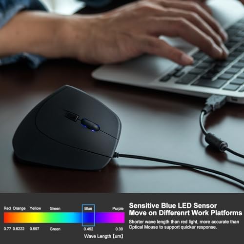 SANWA Wired Ergonomic Mouse, 55° Vertical Mouse with LED Light, Black