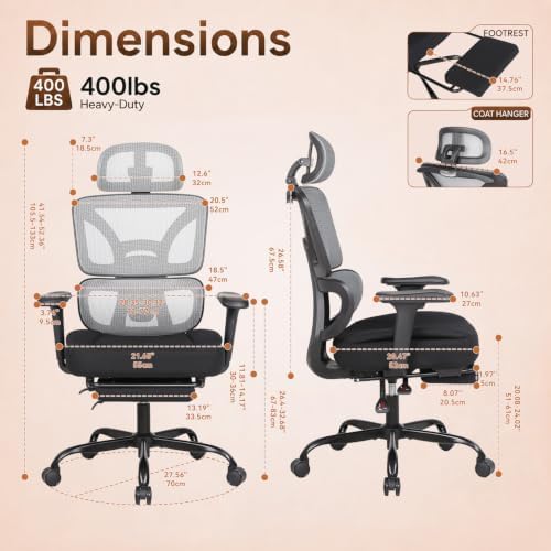 Ergonomic Office Chair with Footrest - High Back Mesh Computer Desk Chair