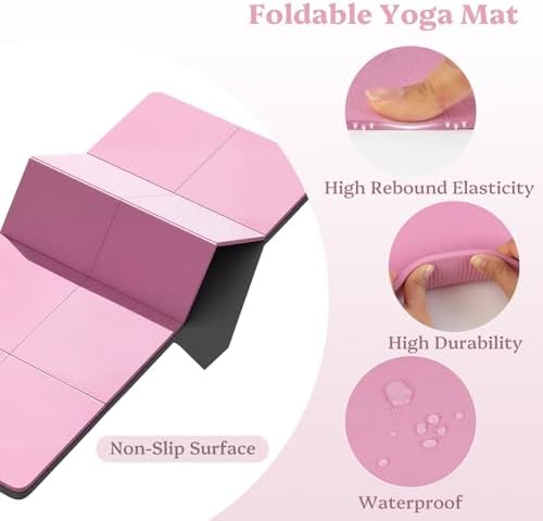 Foldable Yoga Mat Non Slip, Pilates Fitness Mats, 72" x 24" Extra Width ＆ Thick, Anti-Tear Exercise Mat with Carrying Strap and Bag, Workout Mats for Stretching,Yoga Studio,Gym or Home Workouts