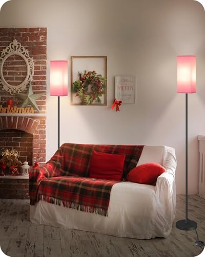 2 Pack Floor Lamp, Pole Lamp with Foot Switch, Modern Standing Lampshade, Minimalist Freestanding Lamp (Bulb Not Included), for Living Room, Bedroom Office, Black and Pink P07LDP205