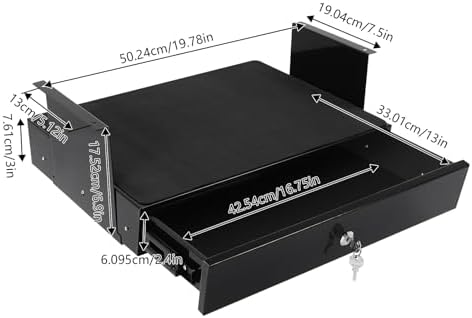 18'' Under Desk Mounted Sliding Pull-out Drawer, Pull-out Drawer with Lock, Computer Pad, Space-Saving, for Office Desk, Pull Handle, Storage Organizer for Sit Stand Workstation, Black