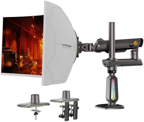 NB Extra Height Gaming Monitor Arm for 32 to 60 Inches Screen, Load up to 20 kg, VESA 75/100, RGB-Light, Heavy Duty, Multi Angle Adjustable, Premium Aluminum, Long Arm Extension Grey Black
