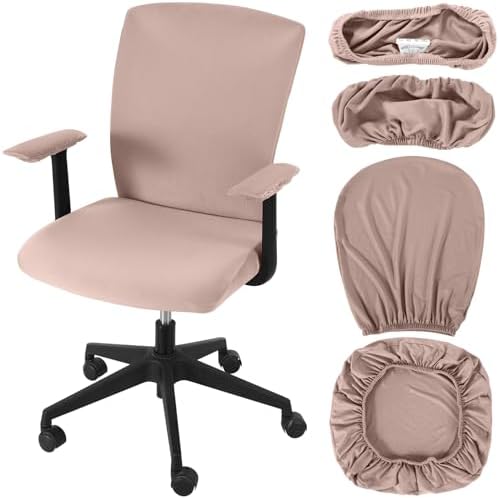 Tallew 4 Pcs Office Chair Covers Set Computer Universal Protective Stretchable Chair Seat Covers Desk Armrest Cover Slipcovers Pads Office Cushion Backrest for Rotating(Regular,Dusty Rose)