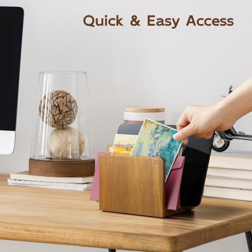 Mail Organizer, Acacia Wood Mail Holder for Desk, Letter Holder with 2 Slots for Countertop, Small Envelope Holder, Desk Organizers and Accessories for Home Office