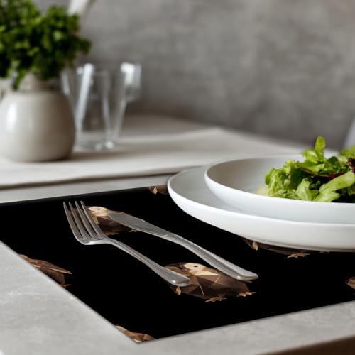 Cute Penguin Placemats, Geometric Pattern Dark Bronze Penguins Place Mats for Dining/Kitchen Table Waterproof Washable Linen Heat Insulation Dinner Table Mats 12X18 in 6 Pcs