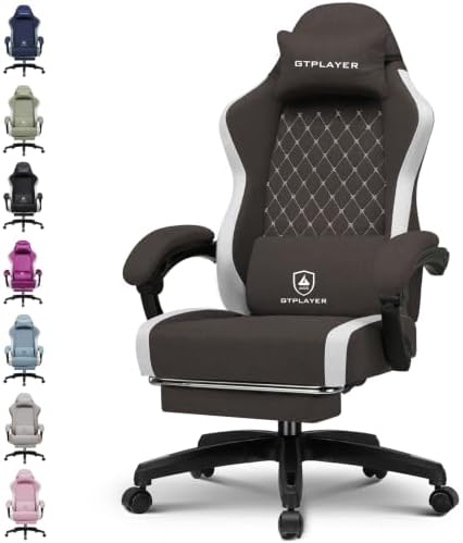 GTPLAYER Gaming Chair with Footrest Fabric Office Chair with Pocket Spring Cushion and Linkage Armrests, High Back Ergonomic Computer Chair with Lumbar Support Task Chair Brown