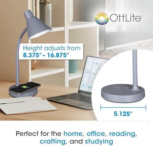 OttLite Twist LED Table Lamp with Wireless Charging, Grey