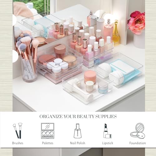 STORi SimpleSort 6-Piece Stackable Clear Drawer Organizer Set | 6" x 6" x 2" Square Trays | Small Makeup Vanity Storage Bins and Office Desk Drawer Dividers | Made in USA