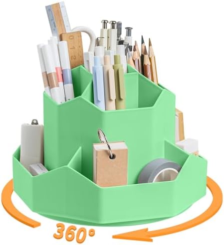 Pencil Pen Holder for Desk,9 Slots 360 Degree Rotating Desk Organizers,Desktop Storage Stationery Supplies Organizer, Cute Pencil Cup Pot For Office, School, Home(Green)