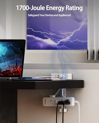 HOPOW Dual Layer Desk Clamp Power Strip, 13 Outlets 4 USB, 10FT Cord, White