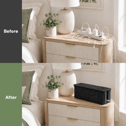 Cable Management Box, Handmade Rattan Cord Organizer for Power Strip