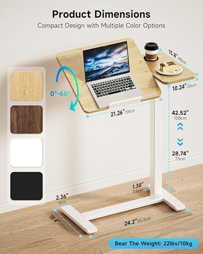 BZIUM Overbed Bedside Table with Hidden Wheels, Adjustable Medical Tilt Top Hospital Bed Table Over The Bed, Rolling Desk Mobile Standing Desk (31.5x15.8, Maple)