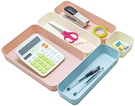 (9 Piece Set Large Size Plastic Desk Drawer Organizers For Makeup Bathroom Office Kitchen Three Colors