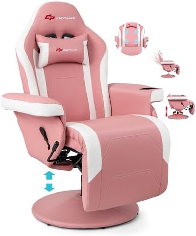 POWERSTONE Gaming Recliner, Adjustable Massage Gaming Chair with Cup Holder Footrest Ergonomic Single Sofa Living Room Home Theater Seating with Side Pouch (Pink)