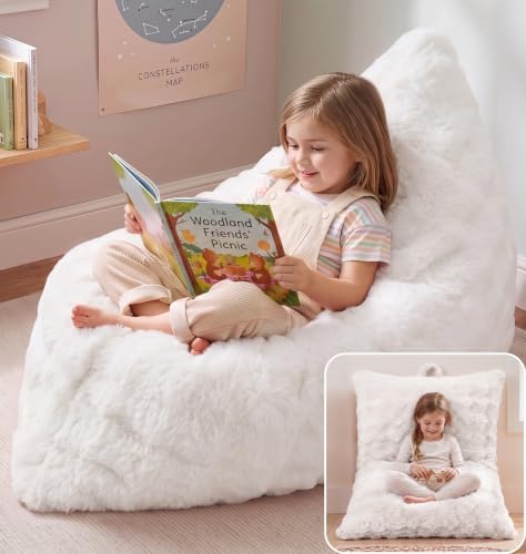 Hobestluk Bean Bag Chair Small Fluffy White Beanbag with Memory Foam Filled
