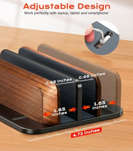 JCZT Vertical Laptop Stand, Walnut Dual Laptop Holder, Black