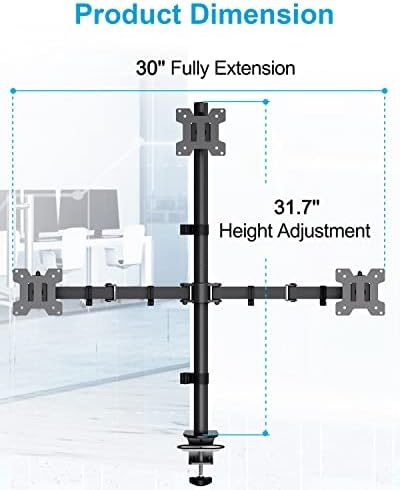 MOUNTUP Triple Monitor Stand, Height Adjustable Monitor Desk Mount Fit for 17 to 32 Inch Computer Screens, Stacked Monitors Arm for 3 Monitors, with C-Clamp and Grommet Base, up to 17.6lbs per Arm