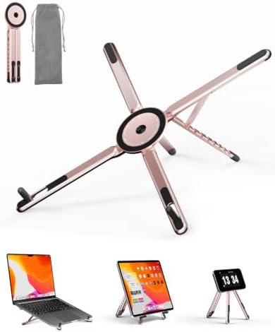 Viozon Portable Laptop Stand for Desk, Foldable Adjustable Computer Riser with Magnetic Phone Holder, Aluminum Laptop Stand for 10–16” Laptops & 4–13” Phones/Tablets (rs)