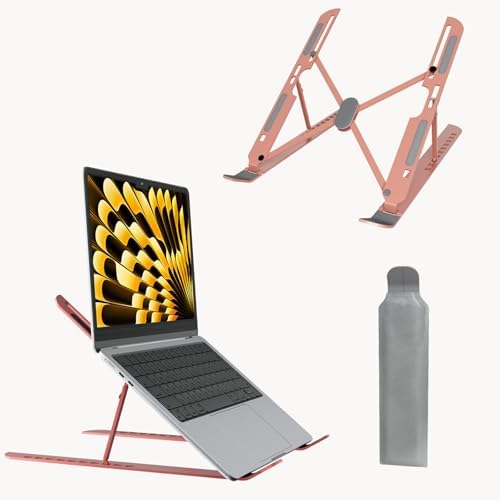 Laptop Stand for Desk Adjustable Laptop Riser Ventilated Heat Dissipation Foldable Portable Holder Compatible with MacBook Air Pro HP Dell Lenovo iPad Tablet Accessory (8-16") (Pink)