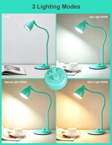 BOHON LED Desk Lamp with USB Charging Port, 3 Color Modes Dimmable, Teal