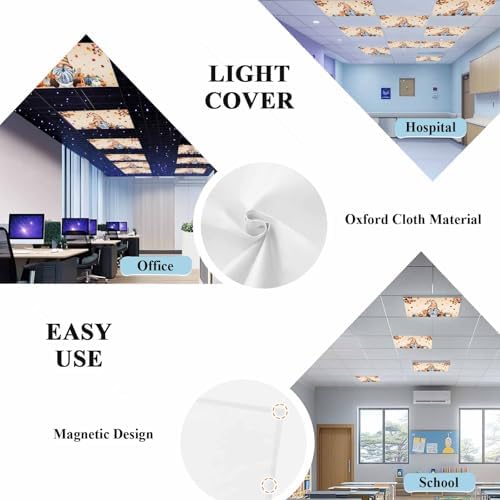 Thanksgiving Autumn Magnetic Fluorescent Light Covers for Ceiling Lights 2 x 4 Feet,Fall Gnomes Blue Pumpkin Maple Leaves Office Classroom Kitchen Drop Ceiling Light Covers Filters Shade Panel 4 Packs