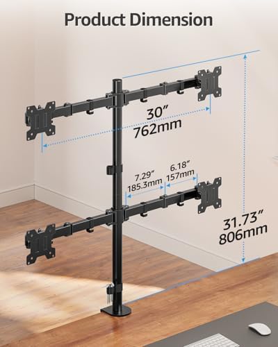 MOUNTUP Quad Monitor Stand, 4 Monitors Desk Mount for 17 to 32 inch Computer Screens, Fully Adjustable Stacked Mount with Tilt Swivel, 4 Heavy Duty Monitor Mount, Holds up to 17.6lbs per Arm