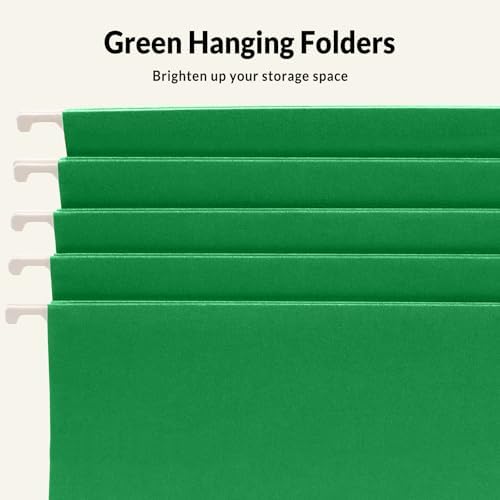 SUNEE Hanging File Folders, 25 Pack Letter Size Hanging File Folders with 1/5-Cut Tabs, Ideal for Home and Office Organization and Papers Classification,Light Green