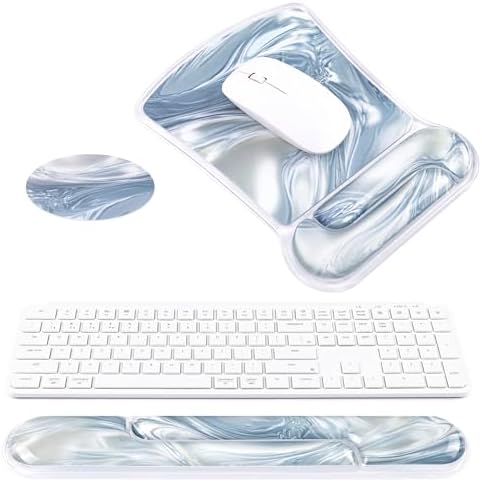 Ospelelf Mouse Pad with Wrist Rest and Ergonomic Gel Keyboard Hand Wrist, Support for Typing Gaming, Relieve Wrist Pain, Cool & Easy to Clean, for Office, Programmer, Home Computer Use, Silvery