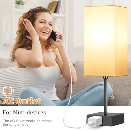 Table Lamp for Bedroom Set of 2,Minimalist Bedside Lamps with AC Outlets