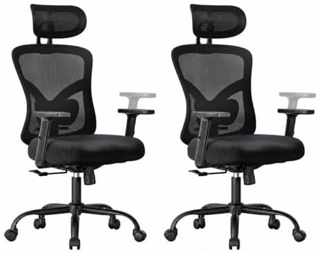 Marsail Ergonomic Office Chair Ergonomic Gaming Chair with Lumbar Support, 2D Headrest, Adjustable Armrests, Contoured Seat Cushion, Computer Desk Chair with Wheels for Home and Office, Pack of 2