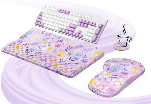 Ospelelf Keyboard Wrist Rest and Mouse Pad Set, Ergonomic Memory Foam Wrist Support, Aesthetic Desk Accessories for Office, Home & Gaming, Relief for Carpal Tunnel & Wrist Pain, Purple Floral