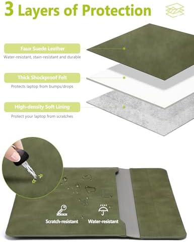 HYZUO 13 Inch Laptop Case Sleeve with Stand for MacBook Air, Olive Green
