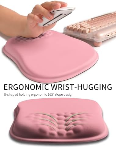 Hokafenle Ergonomic Wrist-Hugging Mouse Pad Wrist Support, U-Shaped Holding Wrist Rest Mousepad for Carpal Tunnel Pain Relief with Cushioned Memory Foam Slope Massage Bulge (Classic 10.2x8.3 in,Pink)